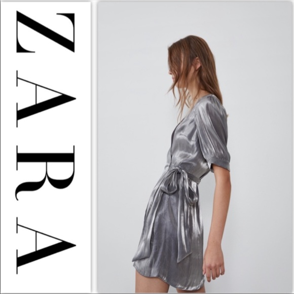 Zara Silver Metallic Wrap Dress. Size Extra Small. - Picture 7 of 7